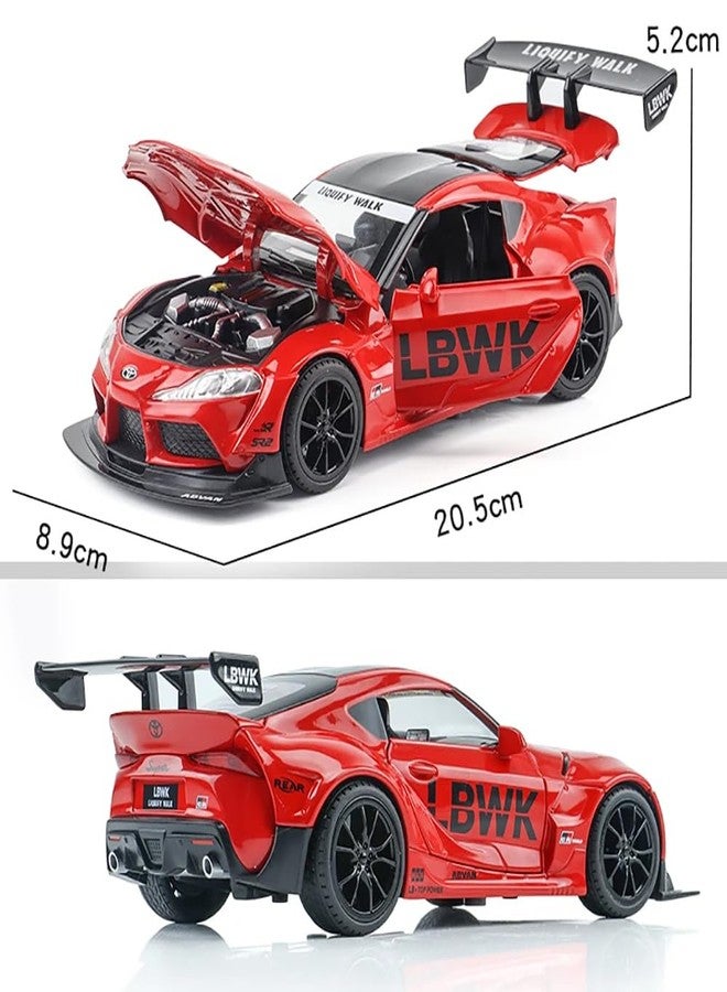 سيارة لعبة DUWOL الجديدة بمقياس 1:24 من نوع Toyora Supra GR LBWK مصنوعة من سبيكة معدنية مصبوبة، تعمل بالسحب للخلف، مزودة بأبواب قابلة للفتح وموسيقى وأصوات وأضواء، مناسبة للأطفال الأولاد (أسود). - Image 2